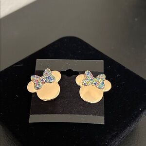 Disney Gold Minnie Mouse Earrings with Colorful Bows